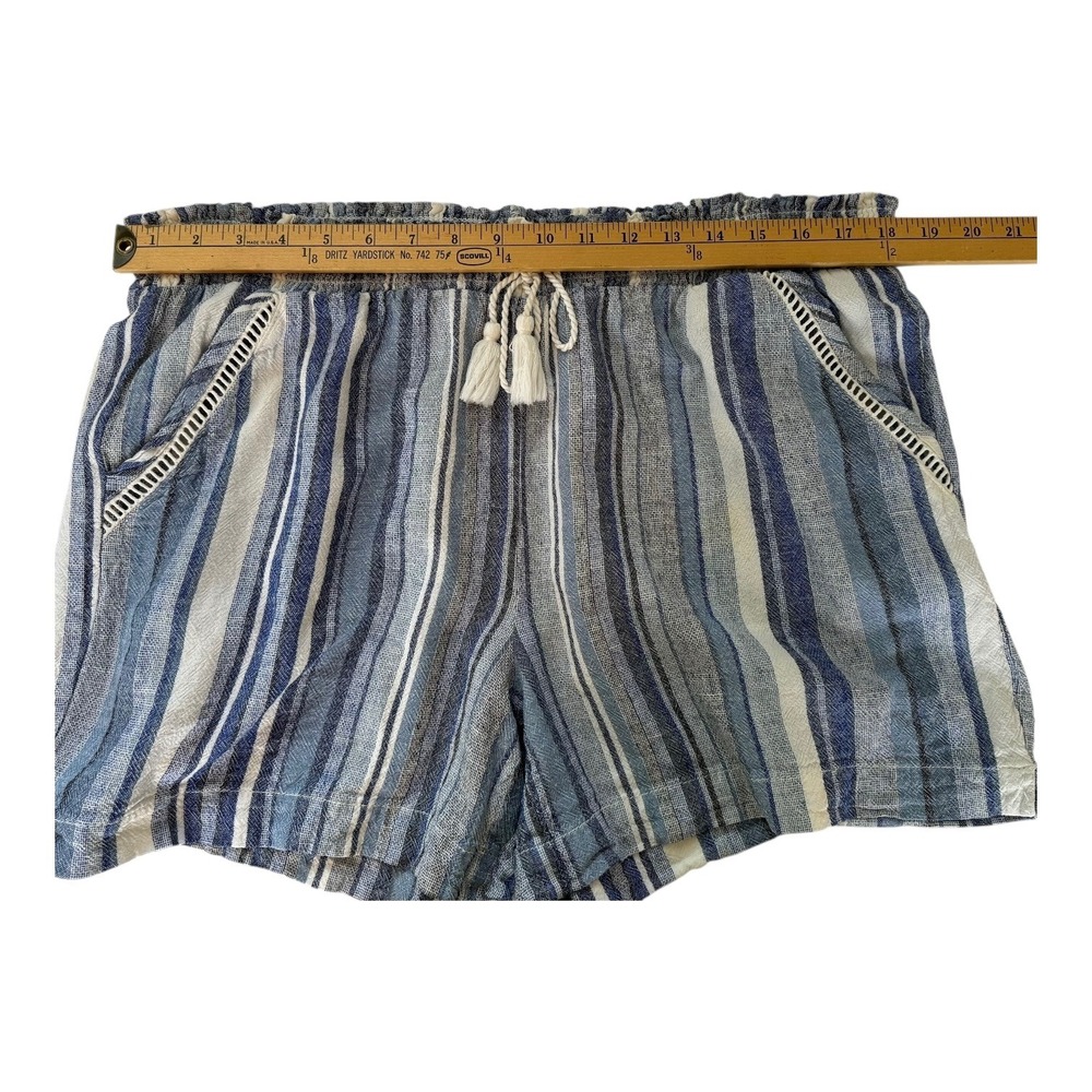 Briggs Linen Blend Shorts Striped Smocked Waist Casual Tassel XL - Picture 6 of 8